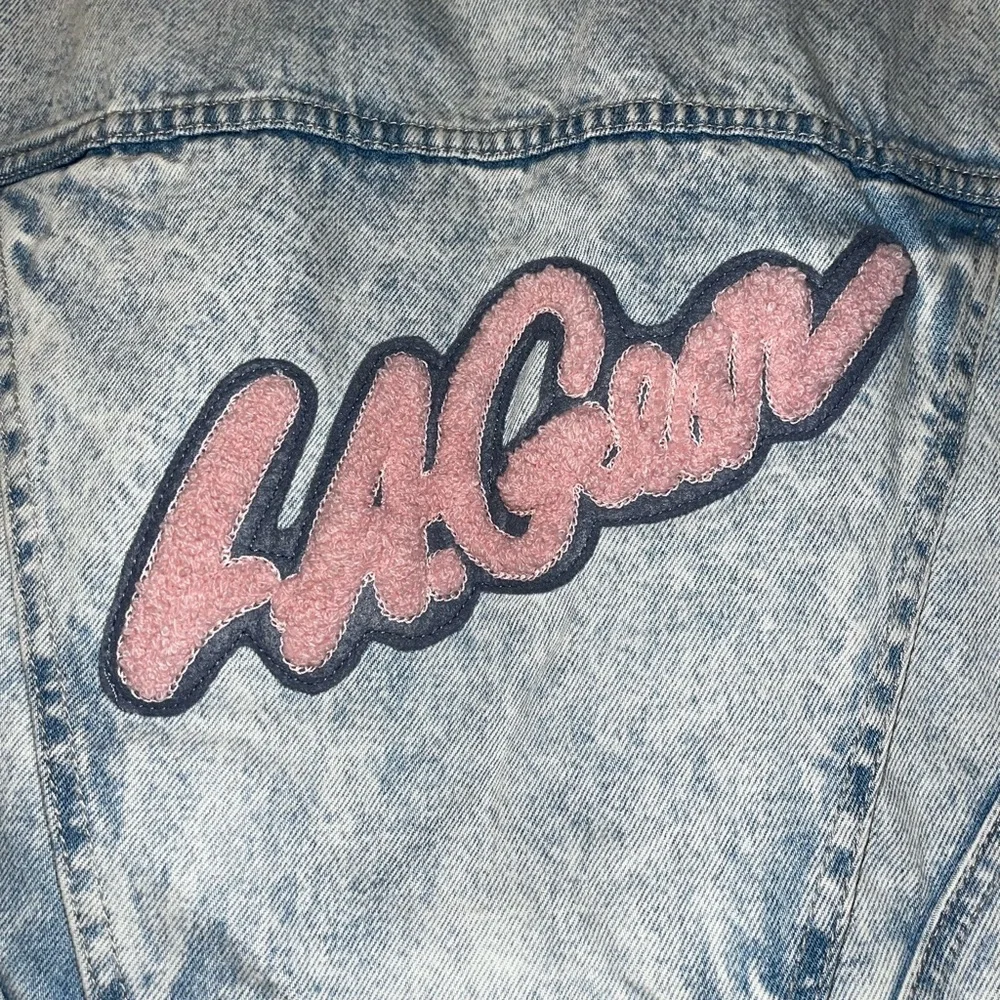 Vintage 1980s L.A. LA Gear Stone Acid Washed Denim Jean Jacket S Small - Picture 4 of 6